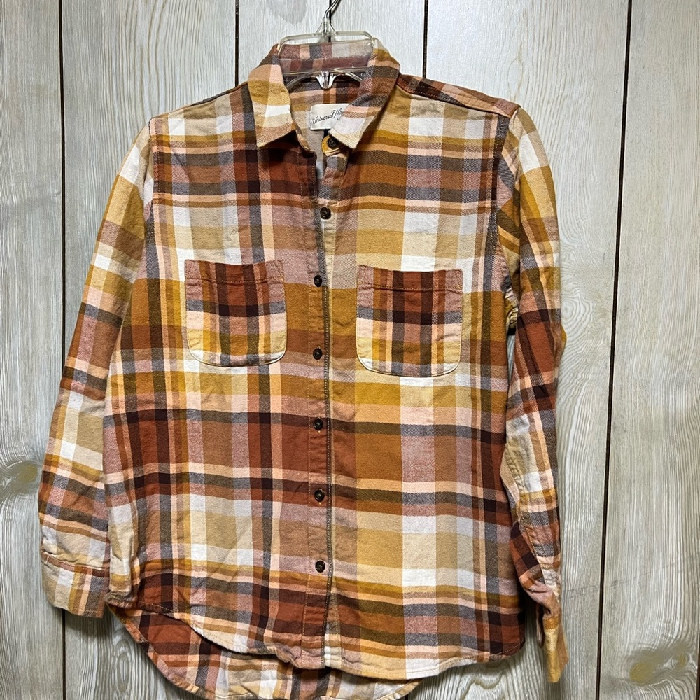 Universal Thread Brown and Yellow Plaid Button Down Shirt